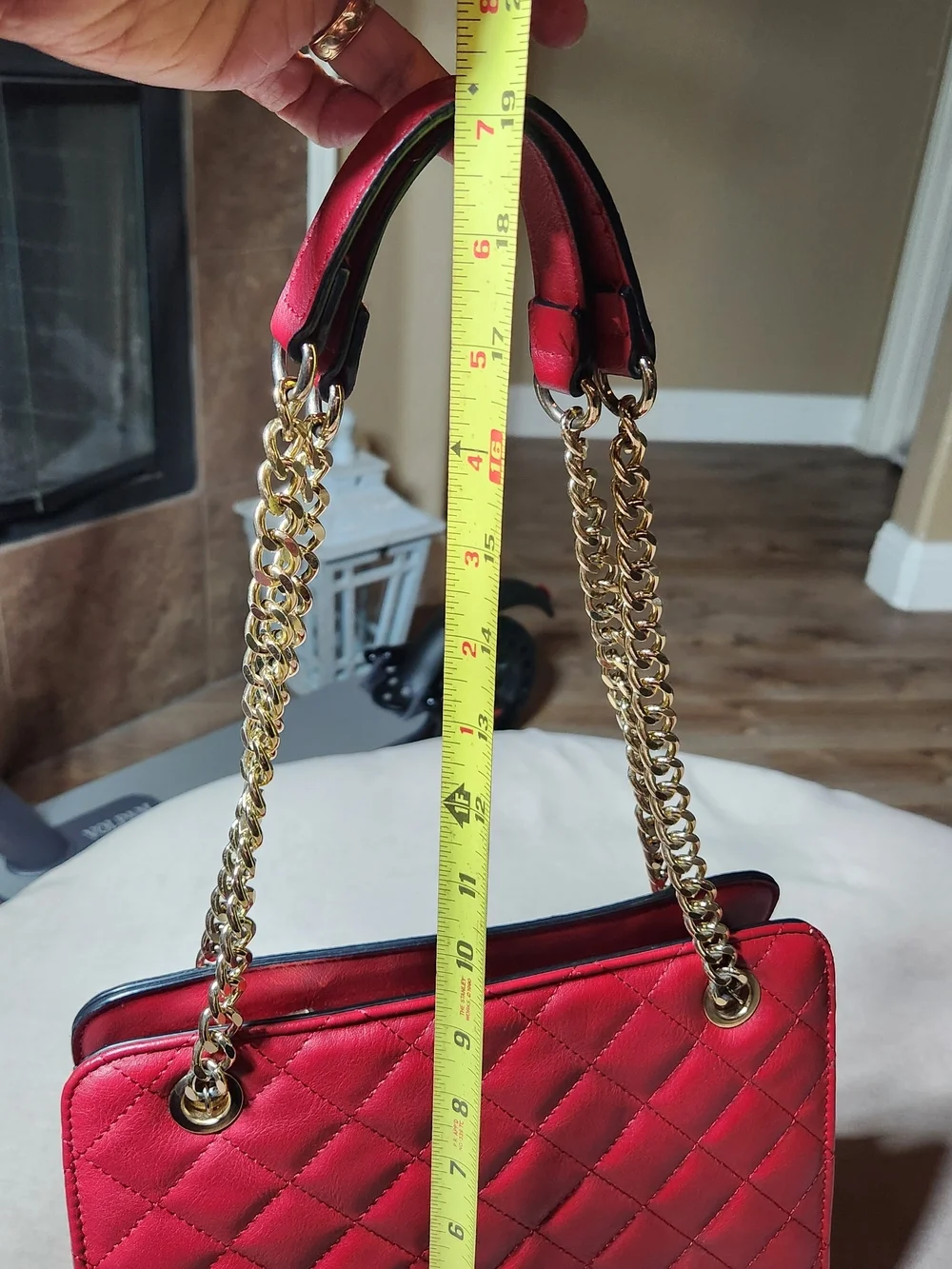 ALDO Quilted Red Chain-Handle Shoulder Bag Faux Leather - Picture 9 of 11